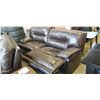 Image 2 : ASHLEY BROWN STITCHED GENUINE LEATHER RECLINING SOFA, RETAIL $1990