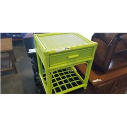 GREEN WICKER 1 DRAWER SIDE TABLE