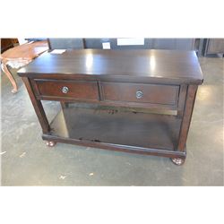 ASHLEY FLOOR MODEL 2 DRAWER CONSOLE MEDIA OR SOFA TABLE, DARK FINISH RETAIL $749