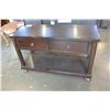 Image 1 : ASHLEY FLOOR MODEL 2 DRAWER CONSOLE MEDIA OR SOFA TABLE, DARK FINISH RETAIL $749