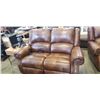 Image 2 : ASHLEY BROWN GENUINE LEATHER POWER RECLINING LOVESEAT AND ROCKING MANUAL RECLINE ROCKER RETAIL $2599