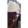 Image 1 : PAIR RED GLASS AND CHROME TABLE LAMP WITH OUTLETS