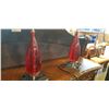 Image 2 : PAIR RED GLASS AND CHROME TABLE LAMP WITH OUTLETS
