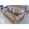 Image 2 : ASHLEY FLOOR MODEL BROWN LEATHER AND CARVED ROLLED ARM SOFA RETAIL $1699