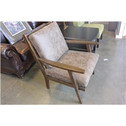 NEW MODERN ASHLEY WOOD FRAMED ACCENT CHAIR, REMOVABLE CUSHIONS, RETAIL $869