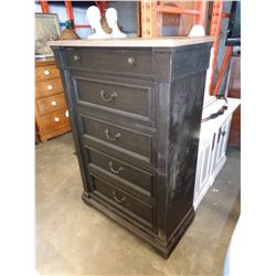 ASHLEY FLOOR MODEL DARK FINISH 5 DRAWER CHEST OF DRAWERS, RETAIL $899