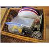 Image 4 : WICKER PICNIC BASKET W/ CONTENTS AND WICKER BED TRAY