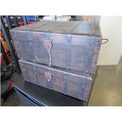 2 SMALL METAL BOUND WOOD TRUNKS