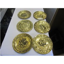 6 BRASS SHIP WALL DECOR PLATES ALL DIFFERENT