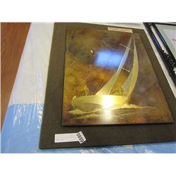 ORIGINAL 19 x 24 ETCHING BY ROBERT ALLEN SLOOP IN WOOD CANVAS FRAME