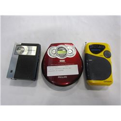 2 RETRO HANDHELD RADIOS AND PHILLIPS CD PLAYER