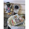 Image 2 : BUNNYKINS BOWL, JADE PIECE, NATIVE PLAQUE, AND 2 VINTAGE DOLLS