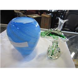 BLOWN GLASS FISH AND VASE