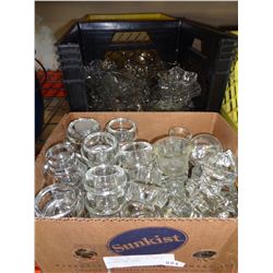 2 CRATES AND BOXES OF CANDLE HOLDERS AND VASES