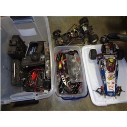 CLEAR TOTE OF HIGH END RC CARS, PARTS, AND ACCESSORIES