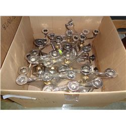 BOX OF METAL CANDLEABRAS