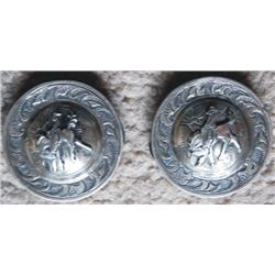 signed 1 3/4  silver bucking horse conchos