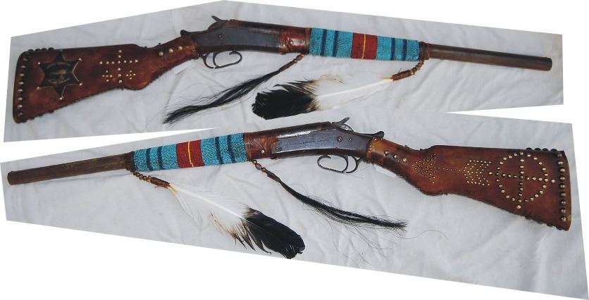 beaded and tacked Indian gun