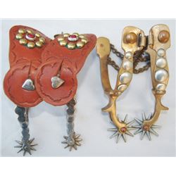 3 pairs of spurs, North and Judd bronze and heart button ladies spur