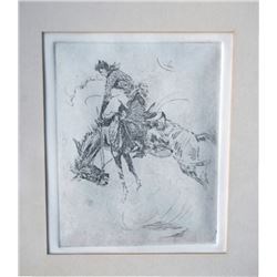 bucking horse etching, probably a Borein copy