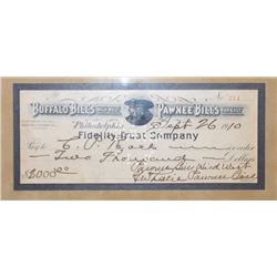 Buffalo Bill, Pawnee Bill 1910 $2000 check, written to CP Rock
