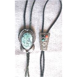 2 Navajo silver bolos