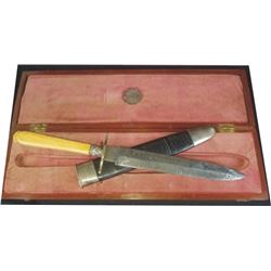 etched blade spear point knife marked Annie Oakley 1893, in wooden case