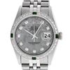 Rolex Mens Stainless Steel Meteorite Diamond And Emerald Datejust Wristwatch