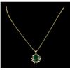 Image 1 : 6.40 ctw Emerald and Diamond Pendant With Chain - 14KT Yellow Gold