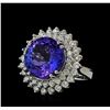14.78 ctw Tanzanite and Diamond Ring - 14KT White Gold