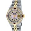 Image 2 : Rolex Ladies 2 Tone 14K Pink MOP Emerald & Ruby Datejust Wriswatch