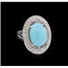 Image 1 : 3.79 ctw Turquoise and Diamond Ring - 14KT White Gold