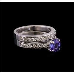 1.33 ctw Tanzanite and Diamond Ring Set - 14KT White Gold