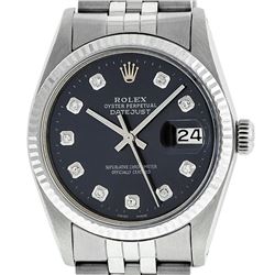 Rolex Mens Stainless Steel Black Diamond 36MM Datejust Wristwatch