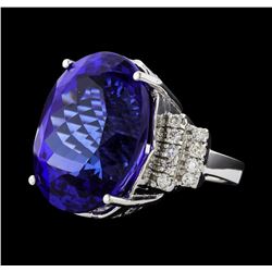 GIA Cert 43.95 ctw Tanzanite and Diamond Ring - 14KT White Gold