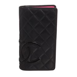 Chanel Black Pink Lambskin Leather Cambon Yen Wallet