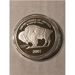 999 Fine Silver 1oz 2001 BISON Proof Coin in Hard Display Capsule
