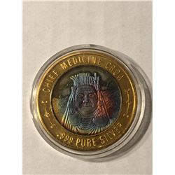 999 Pure Silver Casino Coin CHIEF MEDICINE CROW Native American Series
