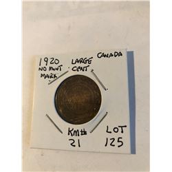 1920 Canadian Large Cent No Mint Mark KM21