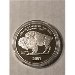 999 Fine Silver 1oz 2001 BISON Proof Coin in Hard Display Capsule