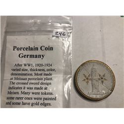 Extremely Rare 1920 to 1924 WWI Porcelain Germany Coin Meissan Plant