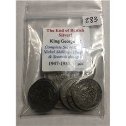The End of British SILVER 1947-1951 KING GEORGE VI Complete Set English & Scottish Designs 10 Total 