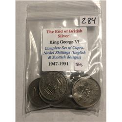 The End of British SILVER 1947-1951 KING GEORGE VI Complete Set English & Scottish Designs 10 Total 