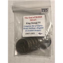The End of British SILVER 1947-1951 KING GEORGE VI Complete Set English & Scottish Designs 10 Total 