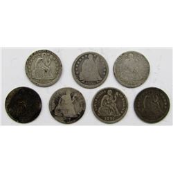 7-SEATED DIMES: 1852, 1853 ARROWS, 1857, 1891-S,