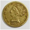 Image 1 : 1886-S $5 GOLD LIBERTY VF