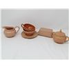Image 1 : LOT OF ASSORTED CUPS, SUGAR, CREAM AND BUTTER CONTAINER  (SOME CRACKS AND CHIPS ON FINISH)