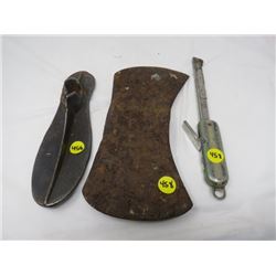 LOT OF 3 ASSORTED (SHOE LASS, AXE HEAD, LIGHTER)