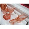 Image 2 : LOT OF 5 PIECES OF PINK GLASS ( 2 SLIPPERS, CANDLE HOLDERS, ETC…)