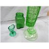Image 2 : LOT OF 4 PIECES OF GREEN GLASS (VASE, EYEWASH, PEPPER SHAKER, CANDLE HOLDER)